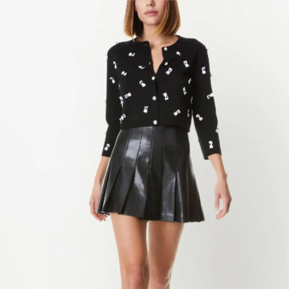 NEW Alice + Olivia Black Wool Flower Black Cardigan Sweater US S Women NWOT
